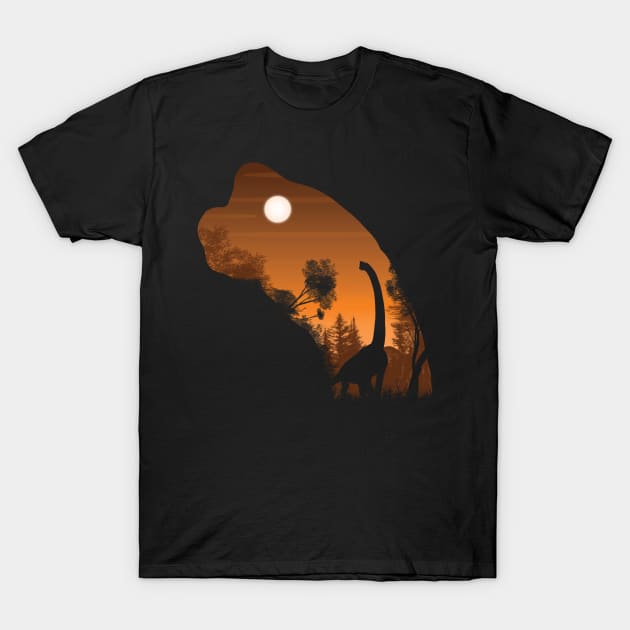 Brachiosaur Sunset Silhouette T-Shirt by Meca-artwork